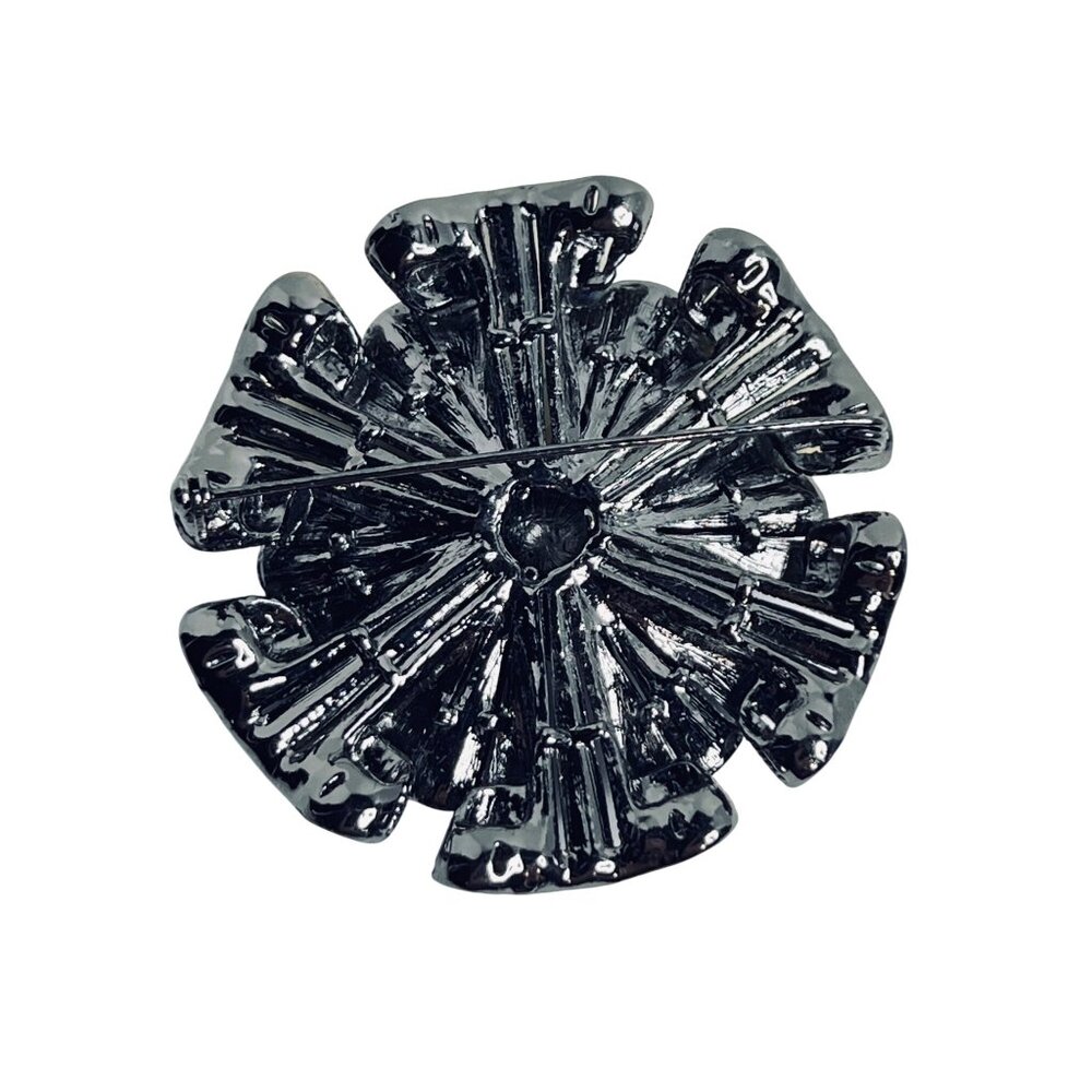 Carol Dauplaise Black Tone AB And Clear Rhinestone Flower Brooch (6204) - Picture 3 of 4